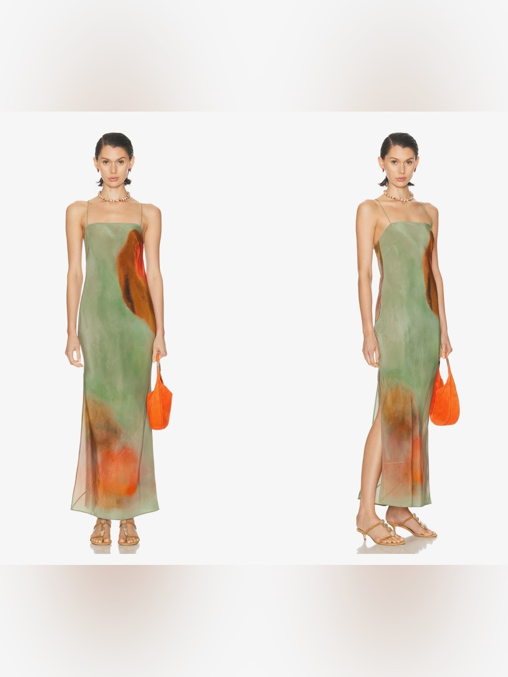 SIR the label Olive Green and Orange Watercolor Maxi Dress